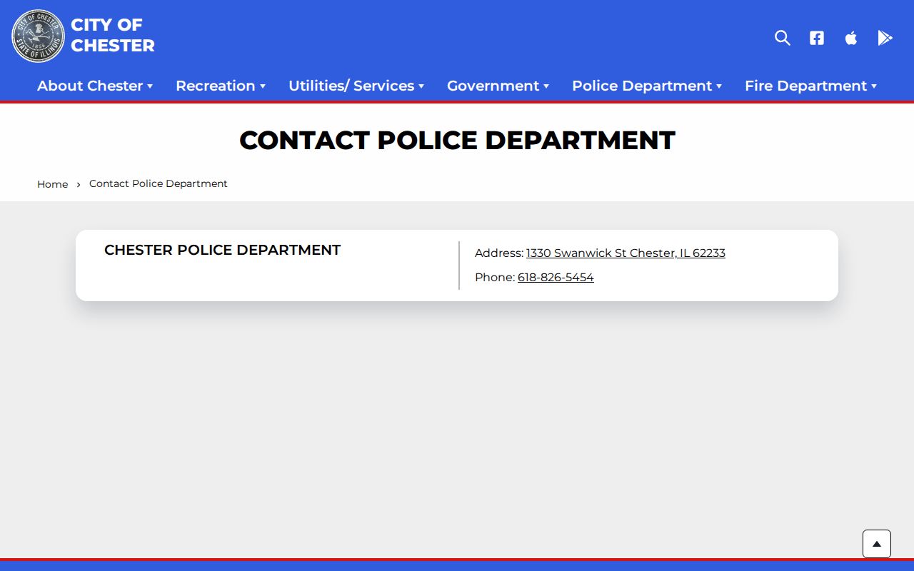 Official Chester Police Department contact page