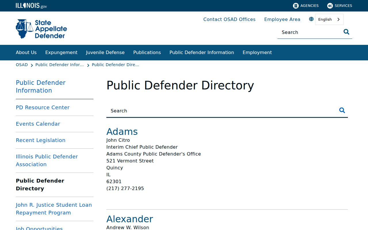 Illinois official public defender directory for Randolph County